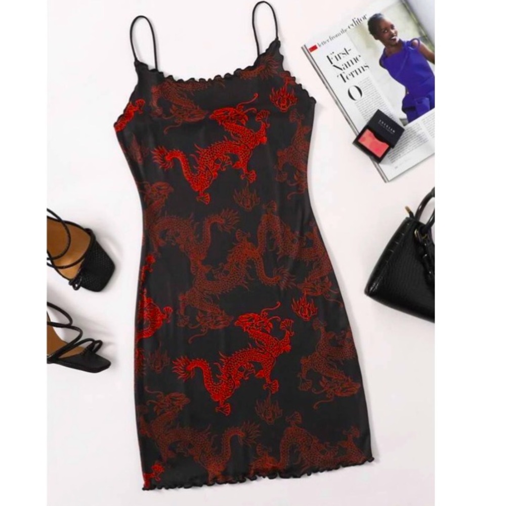 Chinese dragon print dress NWOT